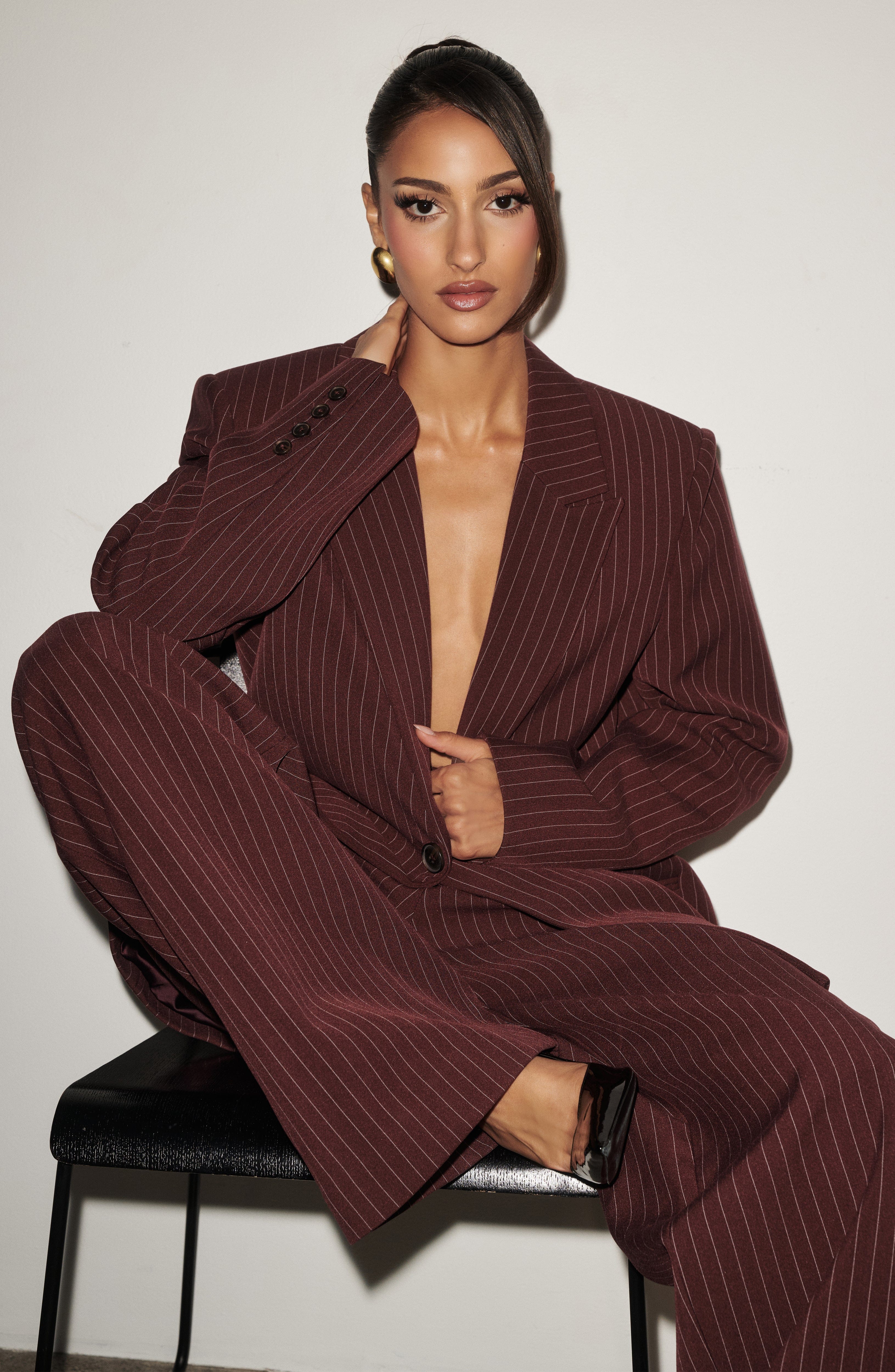 Kirsty Pants - Burgundy Pinstripe